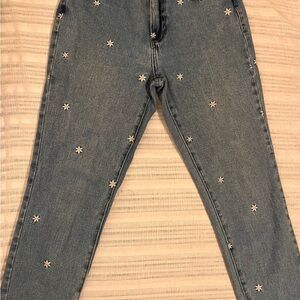 Womens Daisy Embroidered Blue Jeans